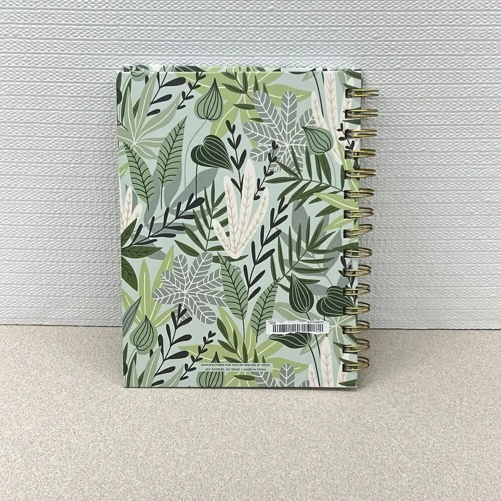BLESSED Lined Hardcover Journal Notebook Green Gold Leaf Allover Print